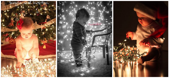 Babies with Christmas lights around them