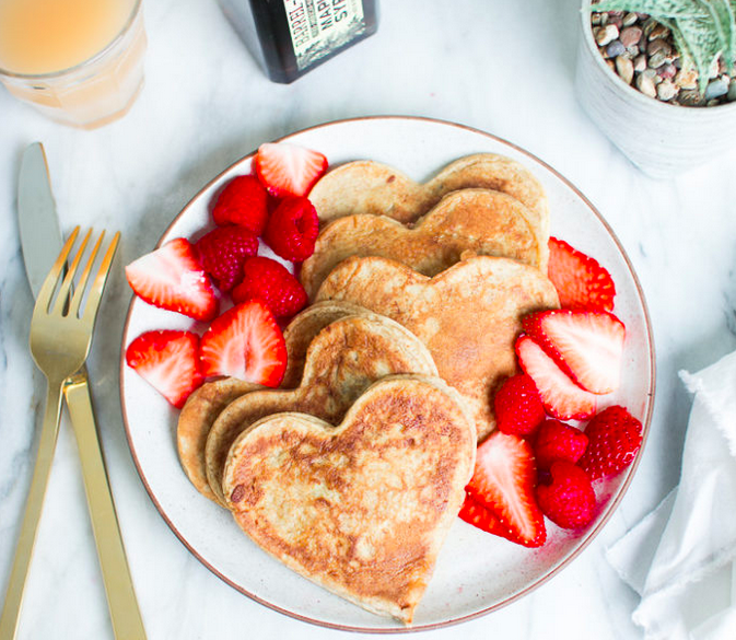 heart-shaped pancake breakfast