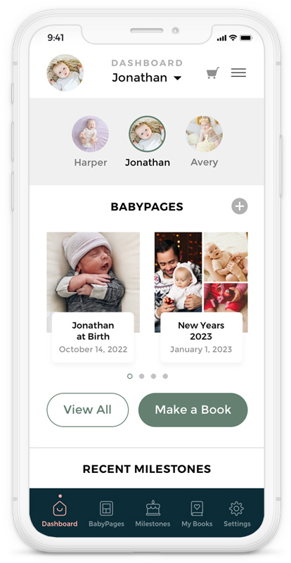 BabyPage dashbaord mobile app