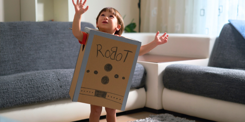 DIY cardboard robot costume for kids Halloween