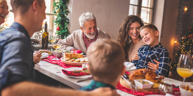 thankful family at dinner table