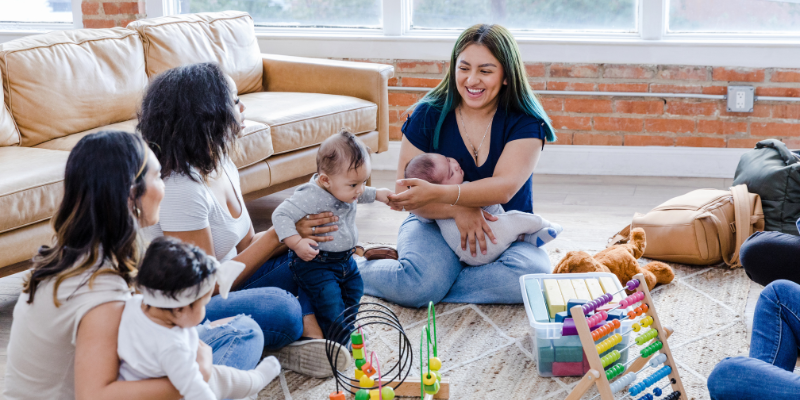 moms and babies spending time with friends