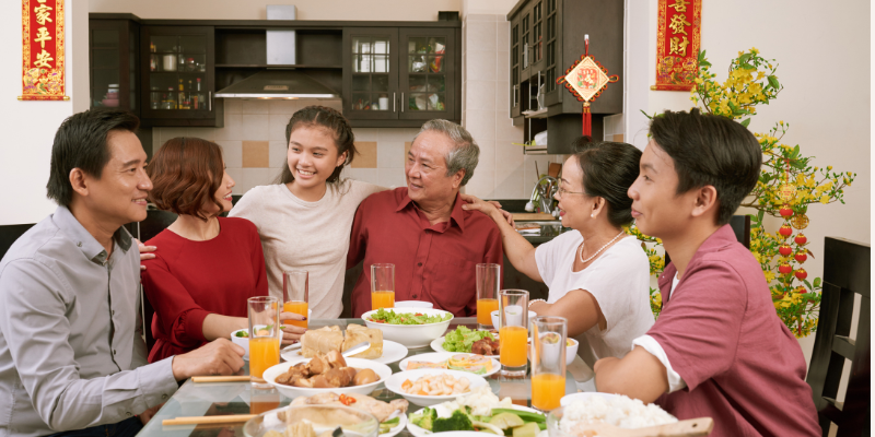 family celebrating the lunar new year