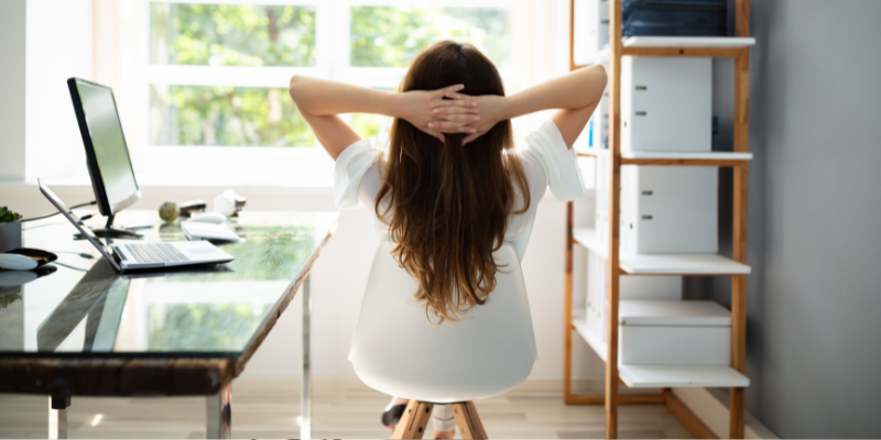 mom taking deep breaths to relax