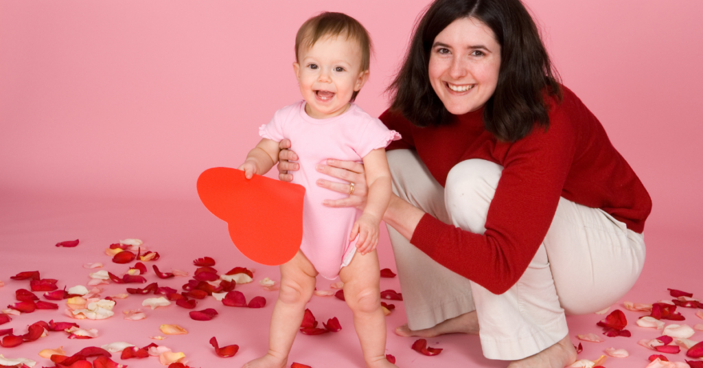 mom celebrating valentine's day with baby